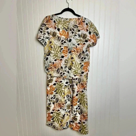 Tahari Linen Botanical Short Sleeve Top Wide Leg Pant Set Top Med Pants XL C48 - Picture 3 of 7